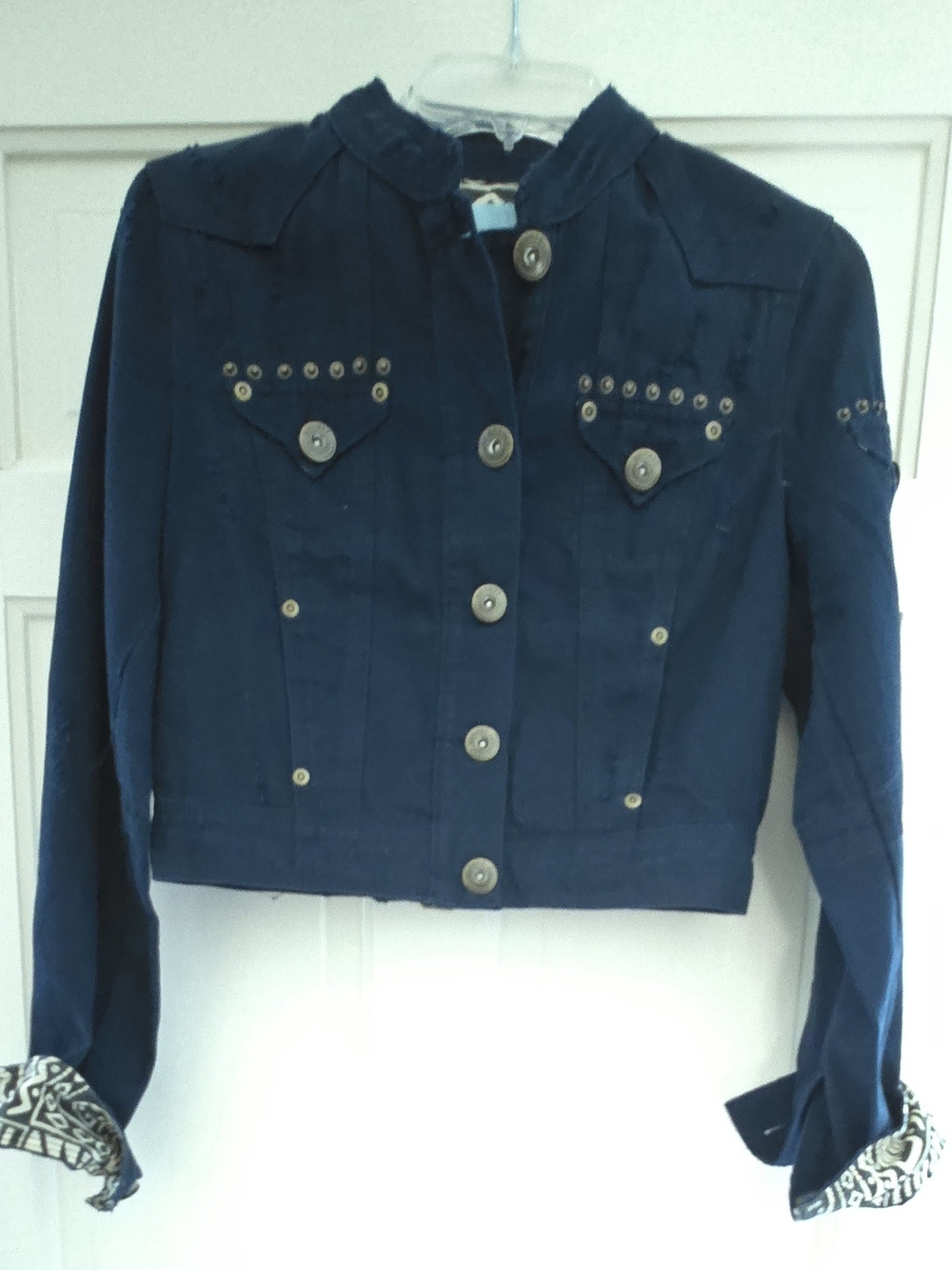 Zoompy Navy Stud-Embellished Cropped Jean Jacket